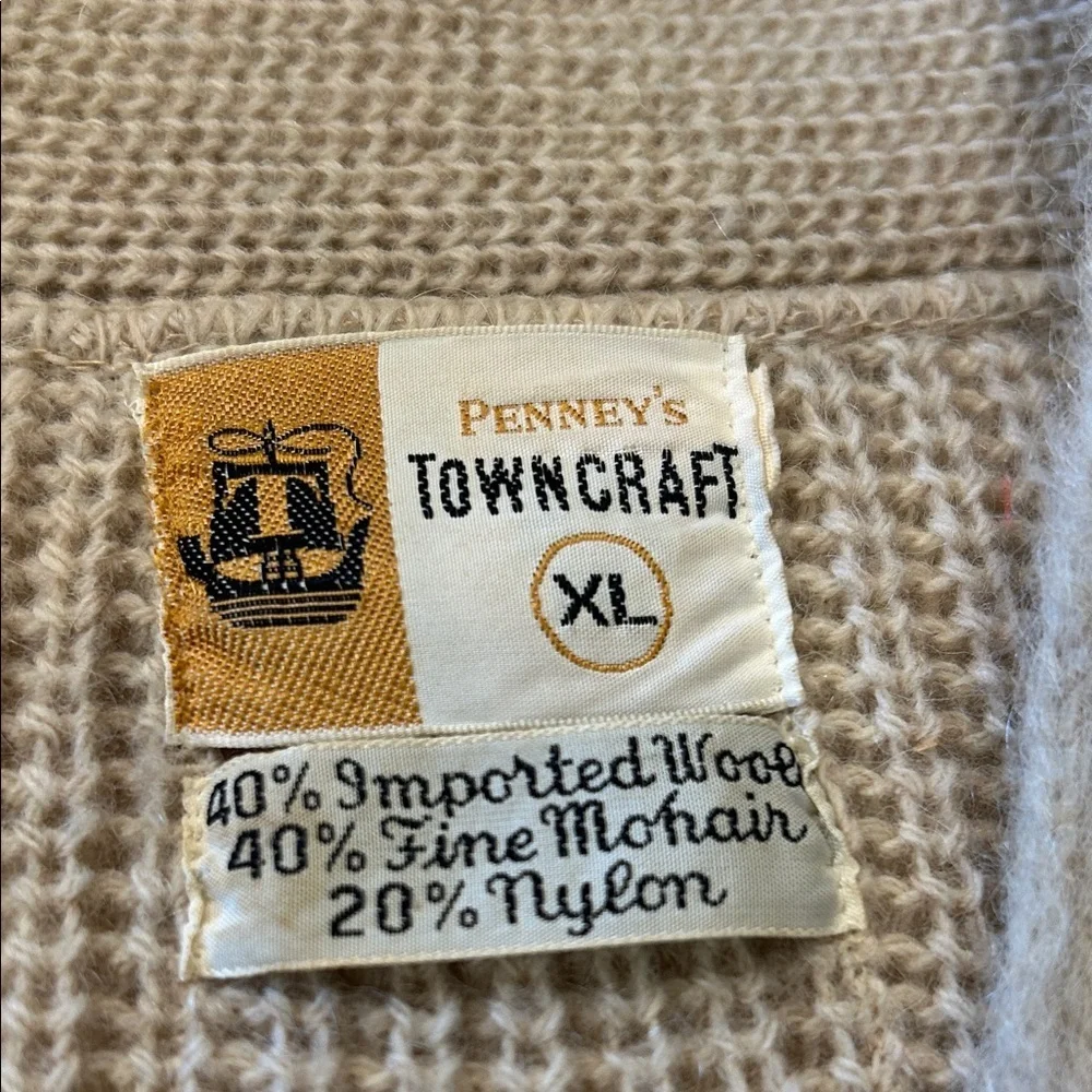 VTG Penney’s Towncraft Women’s Cream Cardigan Wool Mohair Cobain Sweater XL